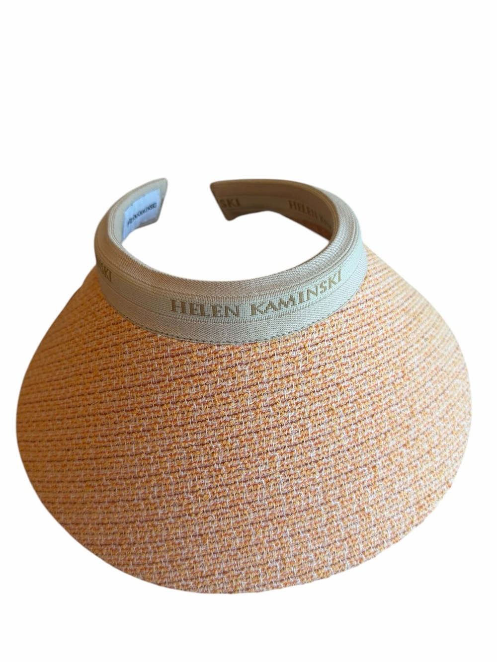 Helen Kaminski Peach-Tone Woven Visor with Branded Band